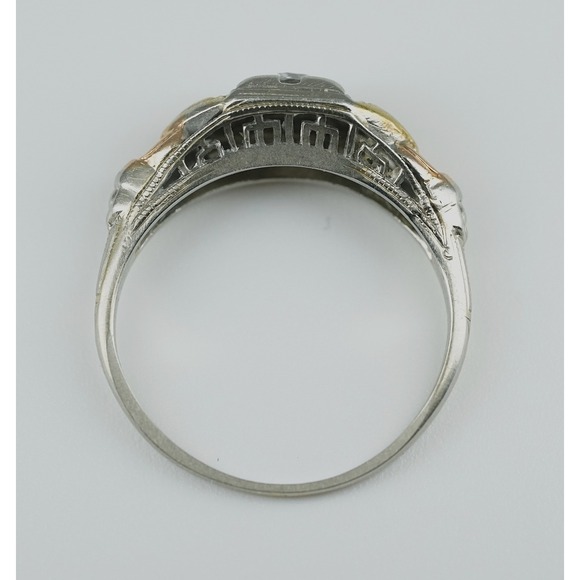 Antique 18k Solid‎ Multi Colored Gold Filigree Engraved Natural Diamond Ring